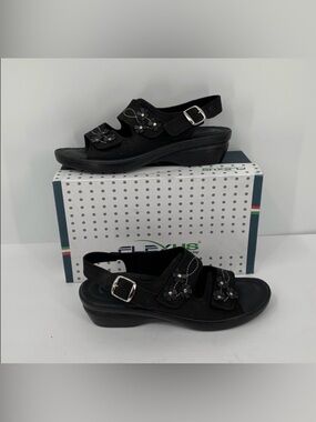 Flexus Spring Step Ceri comfort sandal wedge black leather Italy shoe new 39 8.5